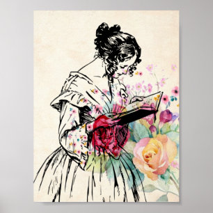 Poster Style vintage Lady avec livre