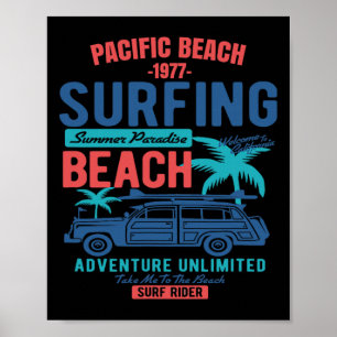 Poster Style Vintage Plage Pacifique Californie Surf