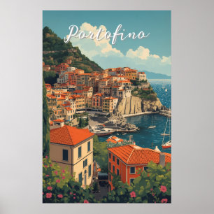 Poster Style Vintage Portofino Gênes Italie