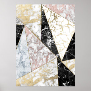 Poster Stylish faux rose gold black luxury marble