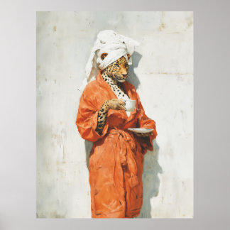 Poster Stylish Leopard Morning Coffee Portrait