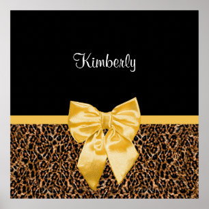 Poster Stylish Leopard Print Elegant Yellow Bow and Name
