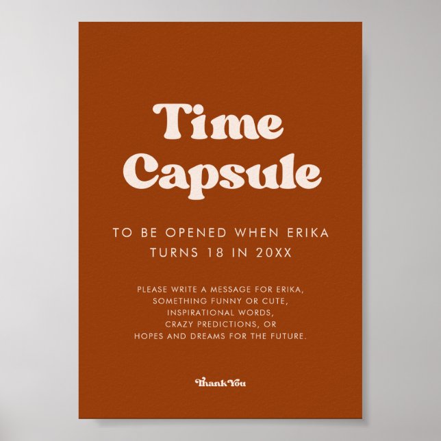 Poster Stylish Orange Time capsule 1er Anniversaire signe (Devant)