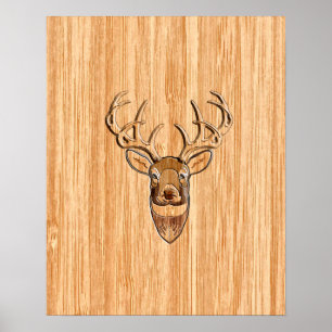 Poster Stylo Buck Buck Buck Antlers Grain en bois clair
