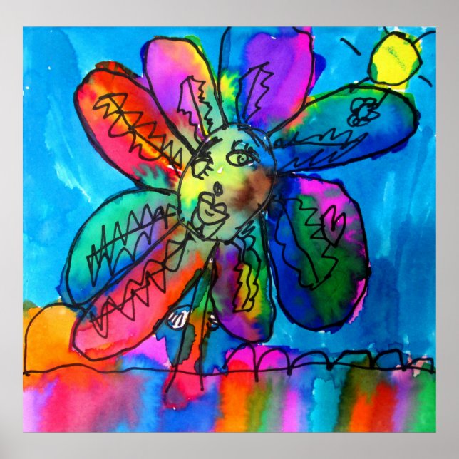 Poster Stylo d'art pour enfant fleur heureux et rose rose (Devant)