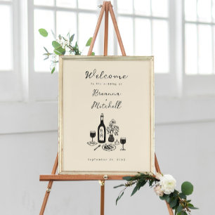 Poster Stylo et encre Whimsical main tiré Mariage Bienven