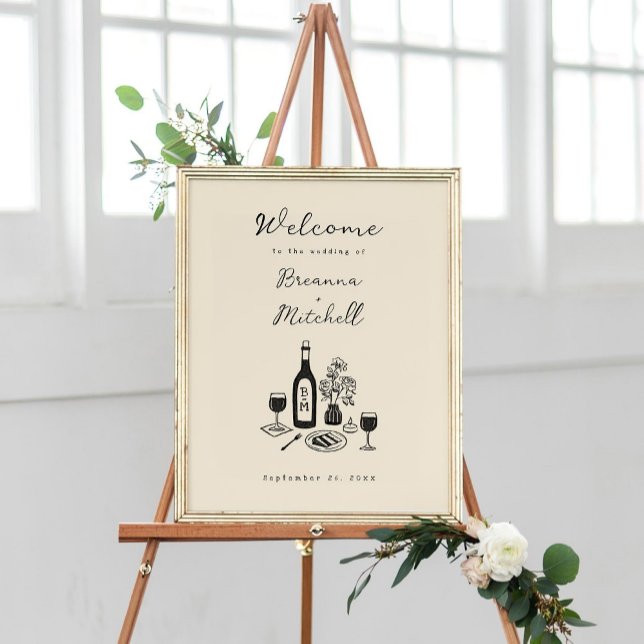 Poster Stylo et encre Whimsical main tiré Mariage Bienven (Créateur téléchargé)