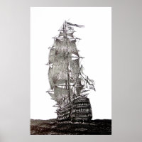 Stylo Galleon et dessin à encre en noir et blanc