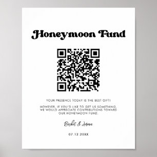 Poster Stylo retro noir & blanc Honeymoon fund Code QR