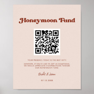 Poster Stylo retro Peach Pink Honeymoon fund Code QR