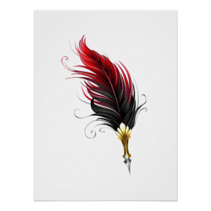 Poster Stylo rouge en plumes avec nib or