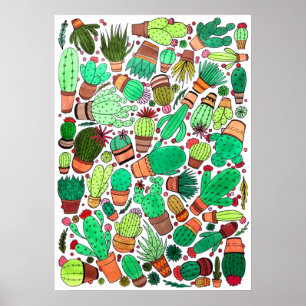 Poster Succulent Cactus Pots Plante Vert Cactus Jardin