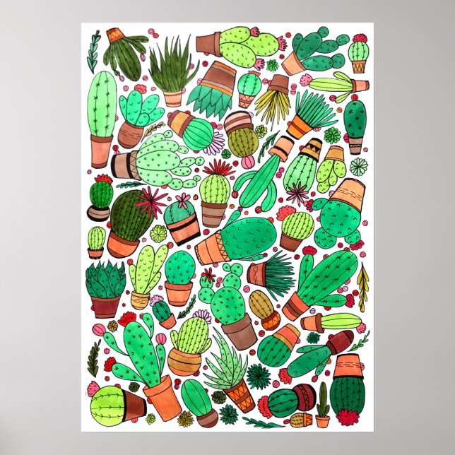 Poster Succulent Cactus Pots Plante Vert Cactus Jardin (Devant)