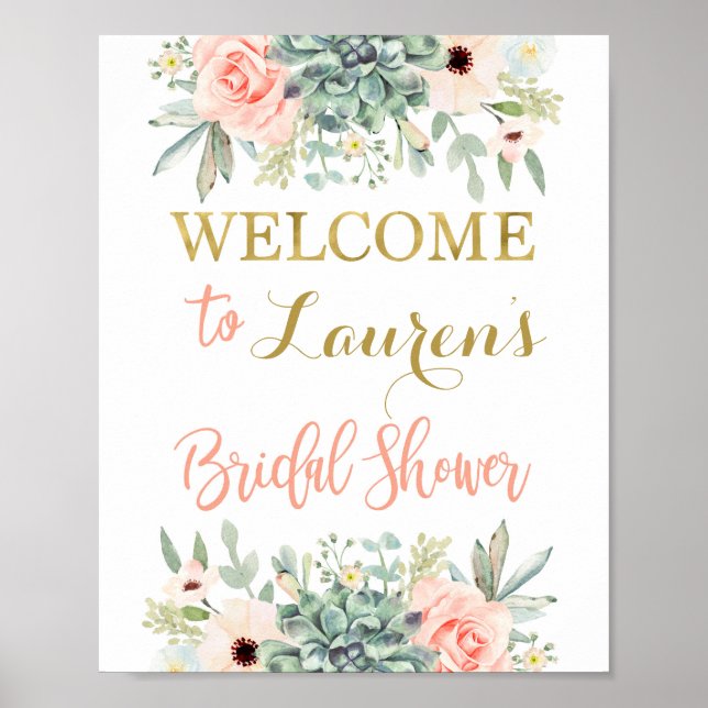 Poster Succulent Douche nuptiale signe de bienvenue (Devant)