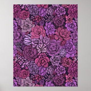Poster Succulent jardin en rose et violet