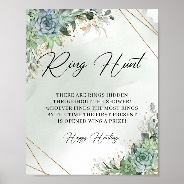 Poster Succulents boho eucalyptus cadre doré Chasse au an (Devant)