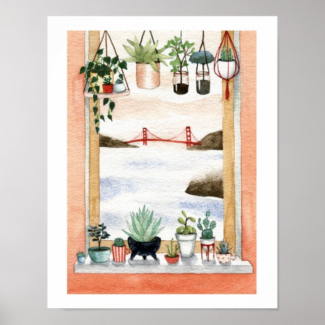 Poster Succulents et Golden Gate Bridge (Devant)