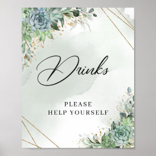Poster Succulents eucalyptus cadre or boho Boho Boissons 