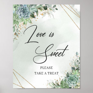 Poster Succulents rustiques verdure or L'amour est doux s