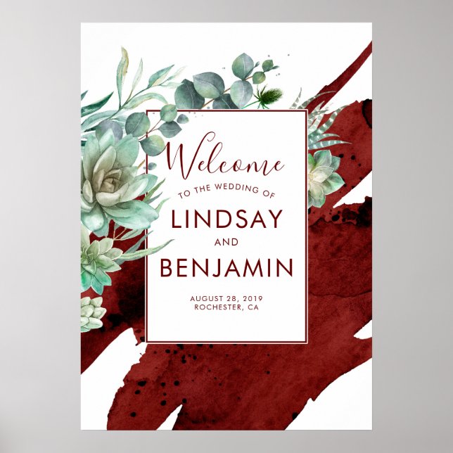 Poster Succulents Verdure Bourgogne Rouge Mariage (Devant)