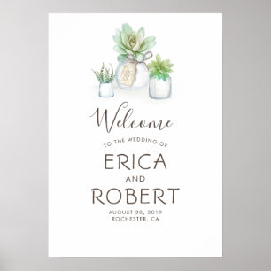 Poster Succulents Verdure Mason jarres Rustique Mariage