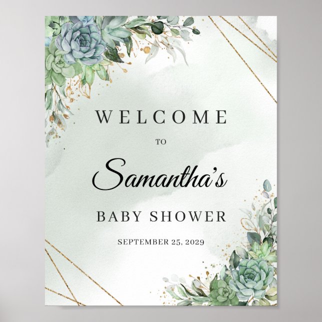 Poster Succulents verdure or nuptiale douche bienvenue (Devant)