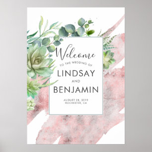 Poster Succulents Verdure Rose or Aquarelles Mariage