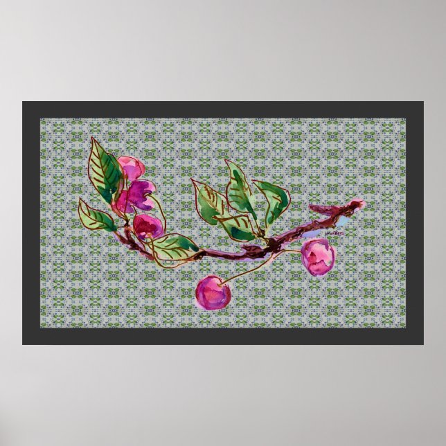 Poster Succursale de cerise et motifs (Devant)