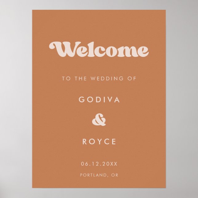 Poster Sucre Brown rétro élégant Bienvenue à notre mariag (Devant)