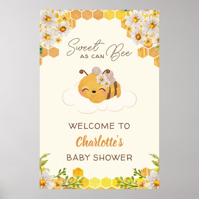 Poster Sucré Comme Peut Être Baby shower Floral Honeycomb (Devant)