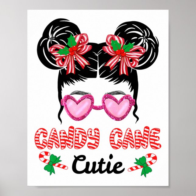 Poster Sucre de canne de Noël Cutie Messy Bun Girls Kids  (Devant)