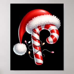 Poster Sucre de canne Noël Lumières Santa Hat Family Matc