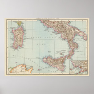 Poster Sudliche Halfte, carte d'Italien de l'Italie du