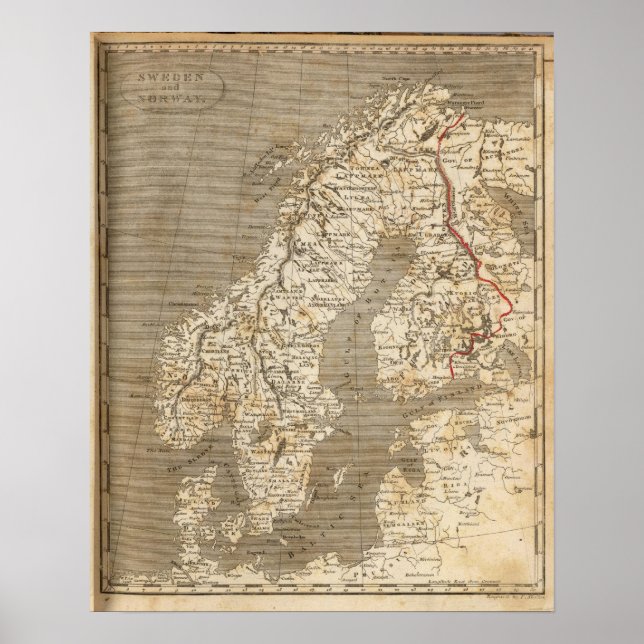Poster Suède, Norvège Carte par Arrowsmith (Devant)