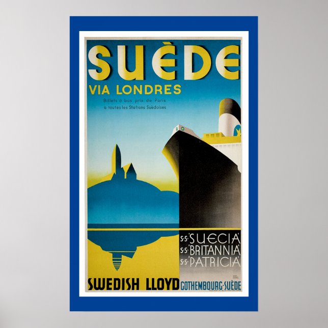 Poster Suede Suède Vintage Ship Advertisement (Devant)
