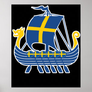 Poster Suède Viking Ship Cadeau Valhalla Swedish Viking