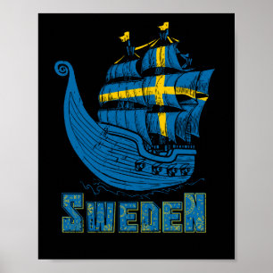 Poster Suédois Viking Ship Cadeau Suédois Viking