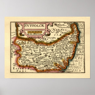 Poster Suffolk (Suffolck) Comté Angleterre Carte Antiquai