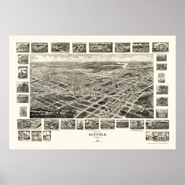 Poster Suffolk, VA Carte panoramique - 1907 (Devant)