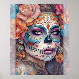 Poster Sugar Skull Art - Belle femme dans le maquillage c