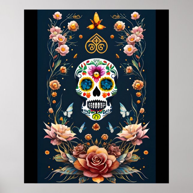 Poster Sugar Skull Art - Embrassez l'esprit festif (Devant)
