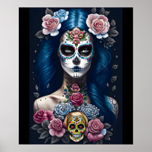 Poster Sugar Skull Art - Ftripe femme dans le maquillage 