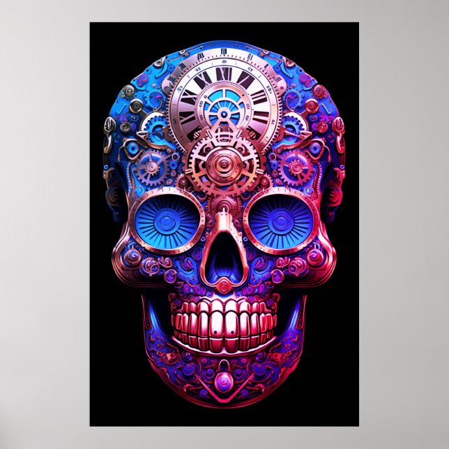 Poster Sugar Skull Images Blue and Black on a Wall (Devant)