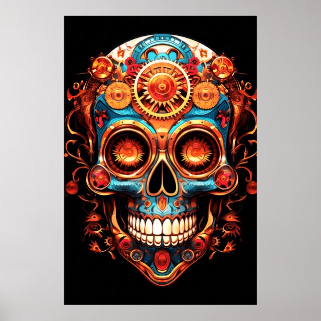 Poster Sugar Skull Images Dark Blue Smiling Guy on a Wall (Devant)