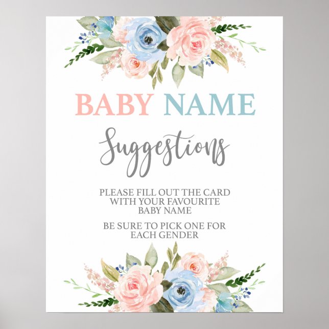 Poster Suggestions de nom de bébé Révélation de genre (Devant)