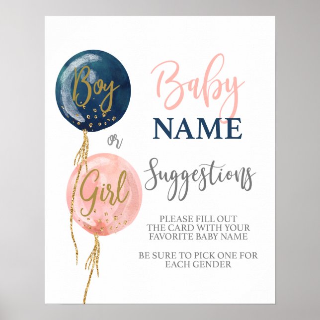 Poster Suggestions de nom de bébé Révélation de genre (Devant)