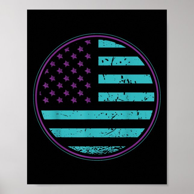 Poster Suicide Prevention American Flag Wear Teal Purple  (Devant)