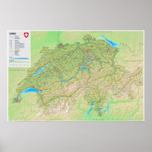 Poster " Suisse : 2018/aujourd'hui - Carte routière détai