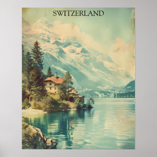 Poster Suisse vintage Alpes suisses Vue montagne