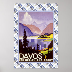 Poster suisse vintage Davos pour la santé et le sp